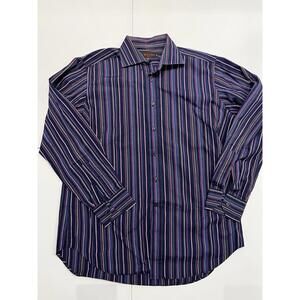 ETRO Milano Men's Purple White Pink Navy Striped Button Down Shirt Large 42